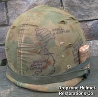 Image 8 of Vietnam M-1 Helmet & 1969 Liner Mitchell Camo Cover 1964 Sweatband. LBJ's Hired GUN's/ACE of SPADES