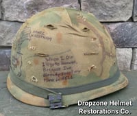 Image 9 of Vietnam M-1 Helmet & 1969 Liner Mitchell Camo Cover 1964 Sweatband. LBJ's Hired GUN's/ACE of SPADES