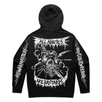 Image 1 of PRE-ORDER - ALL ARBITES ARE BASTARDS ZIP HOODIE, BLACK WITH WHITE PRINT