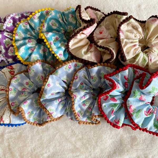 Image of Patterned Pom Pom Scrunchies