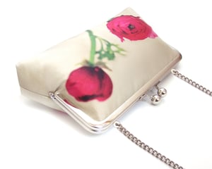 Image of Pink flower, printed silk clutch bag with chain handle