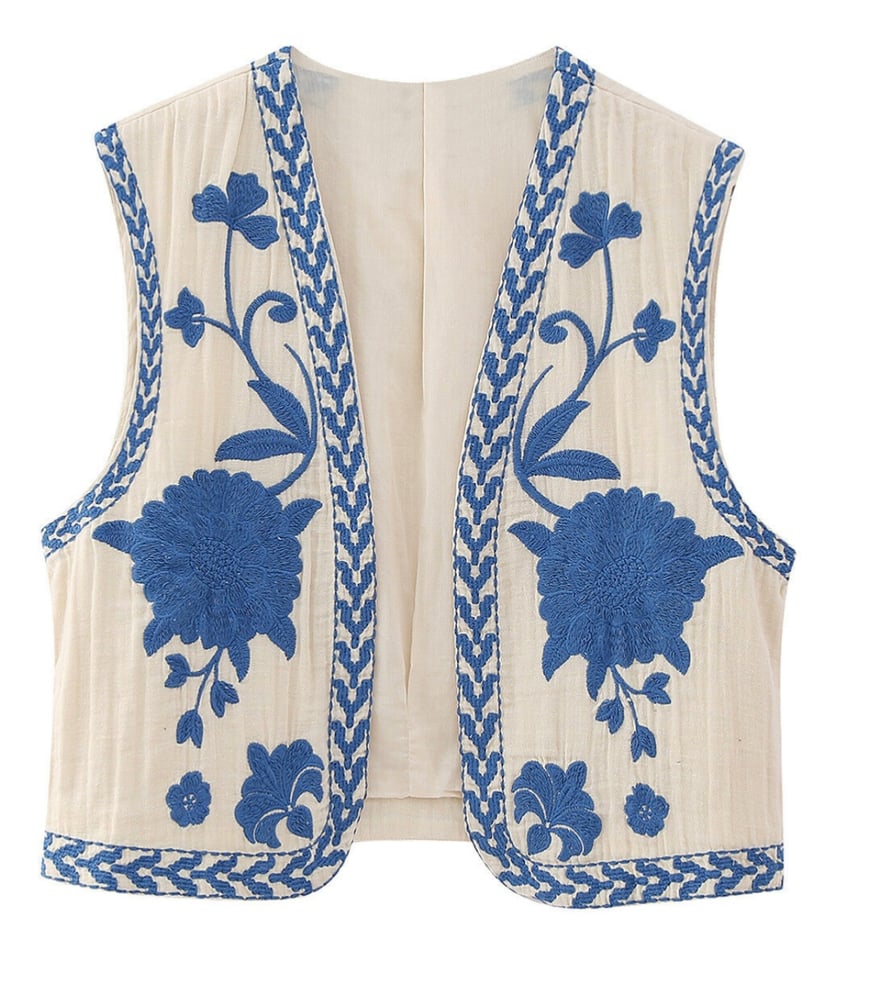 Image of Blue Embroidery Waistcoat ๐