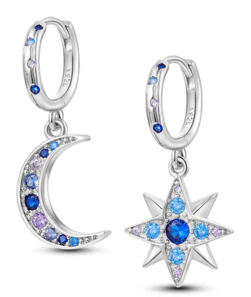 Image of 925 Silver moon and star earrings