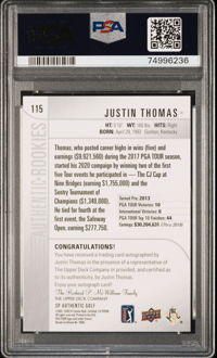 Image 3 of 2021 SP Authentics Justin Thomas #115 Auto 10 Near Mint 7 