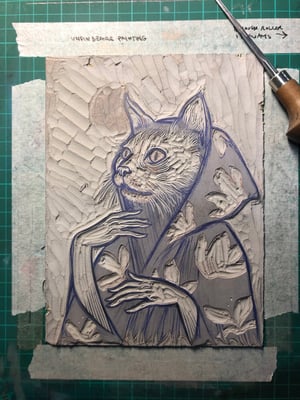 ‘I shall go into, go into a cat’ linocut print