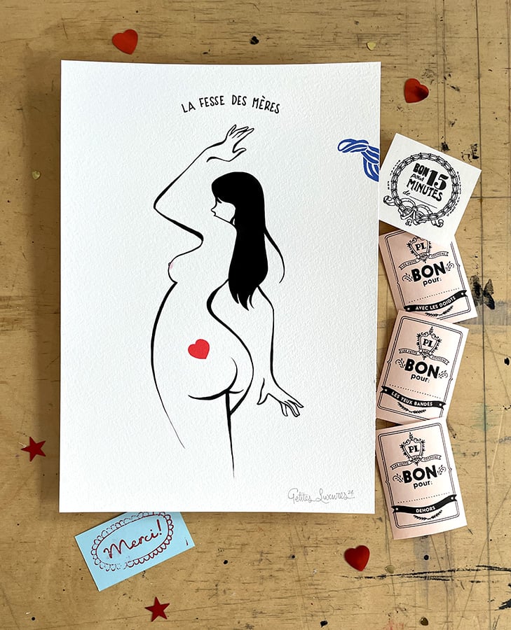 Image of "La Fesse des Mères" limited homemade cusomizable art print