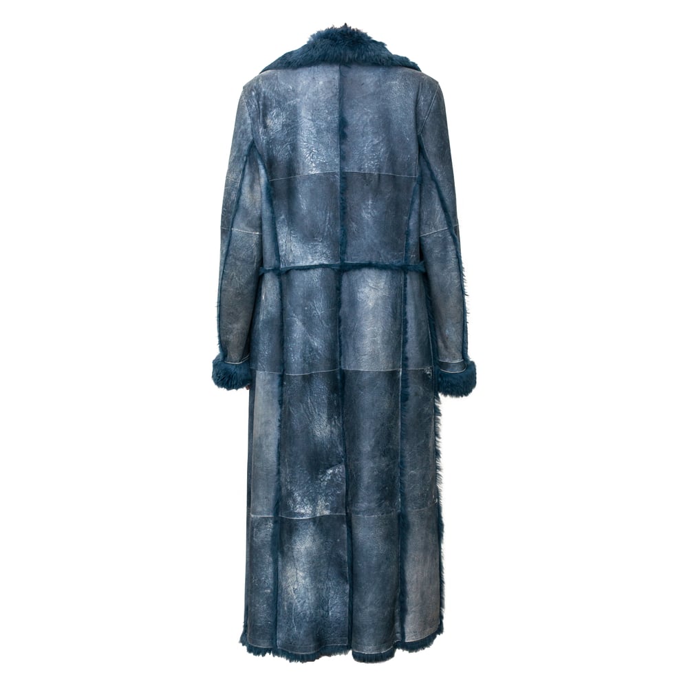 Image of Escada Blue Rabbit Fur Lapin Long Maxi Coat