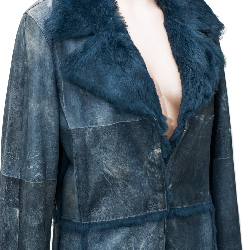 Image of Escada Blue Rabbit Fur Lapin Long Maxi Coat