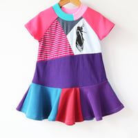 Image 3 of cicada patchwork purple pink 3T short sleeve tshirt courtneycourtney twirly upcycle dress fun bugs