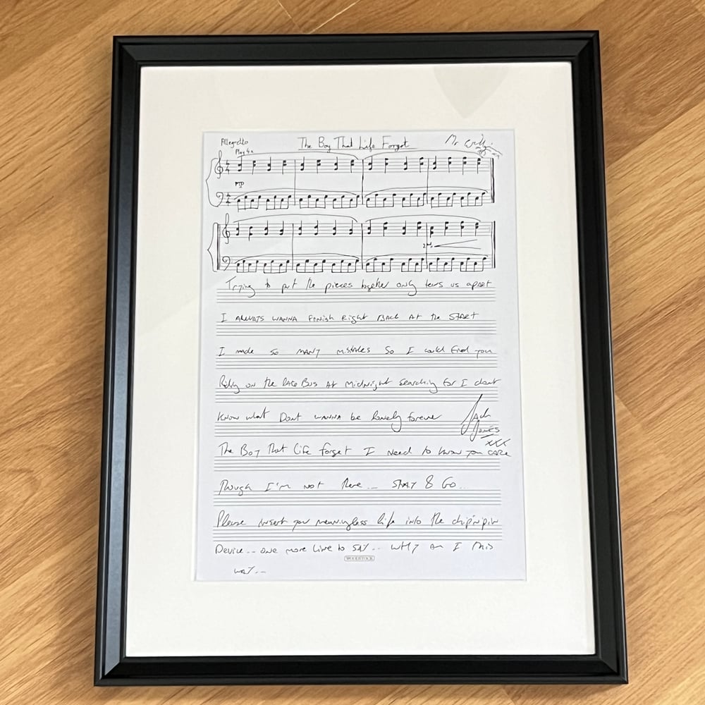 Framed handwritten & signed score The Boy That Life Forgot