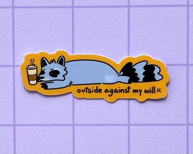 Image of Homebody raccoon mini vinyl sticker