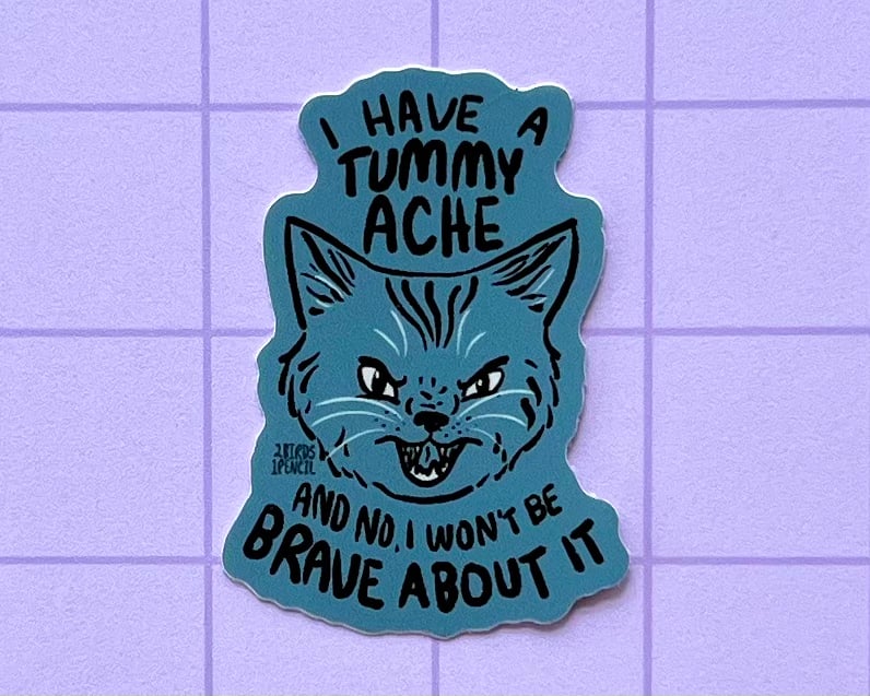 Image of Tummy ache cat mini vinyl sticker