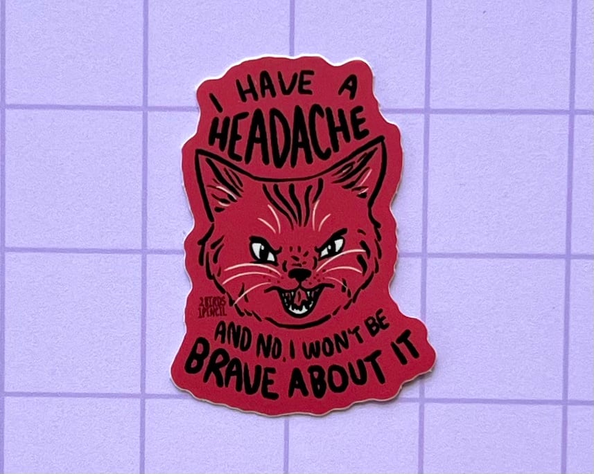 Image of Headache cat mini vinyl sticker