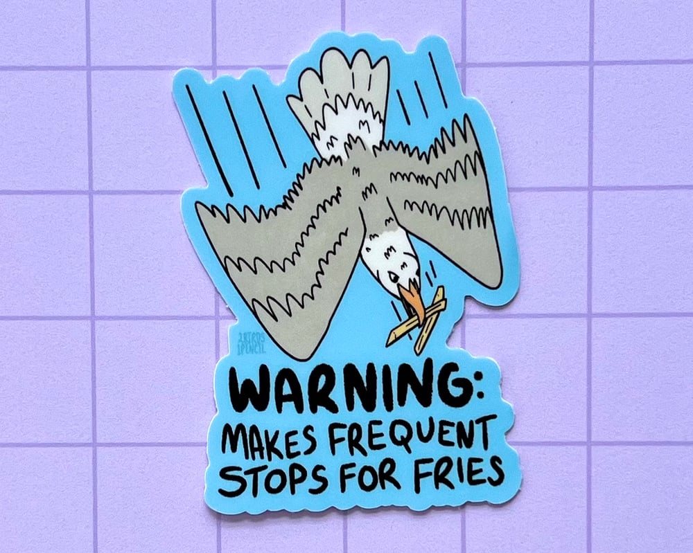 Image of French fry lovin' seagull vinyl sticker