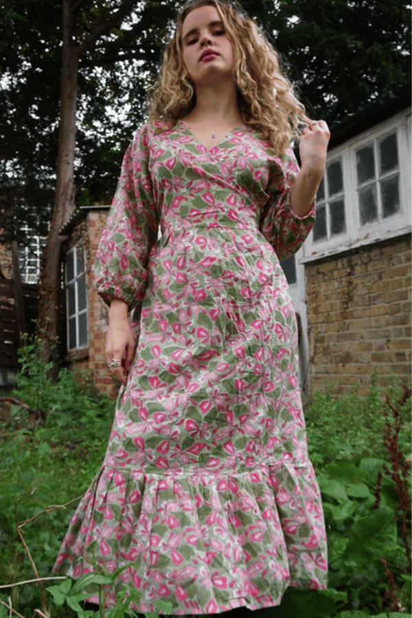 Image of The Adaline Dress in Block Print in Pink Delphinium