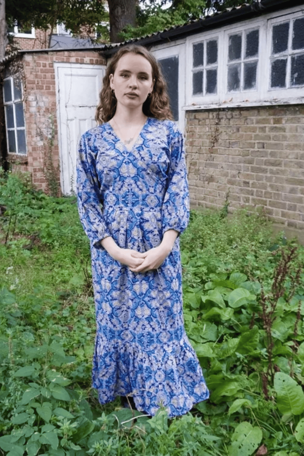 Image of The Adaline Dress in Block Print Blue Lupine