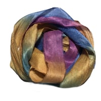 Image 2 of 10YD. HUMMING BIRD HAND DYED RECYCLED SARI SILK RIBBON BUNDLES by COLOR KISSED SILK
