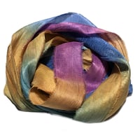 Image 4 of 10YD. HUMMING BIRD HAND DYED RECYCLED SARI SILK RIBBON BUNDLES by COLOR KISSED SILK