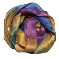 Image 5 of 10YD. HUMMING BIRD HAND DYED RECYCLED SARI SILK RIBBON BUNDLES by COLOR KISSED SILK