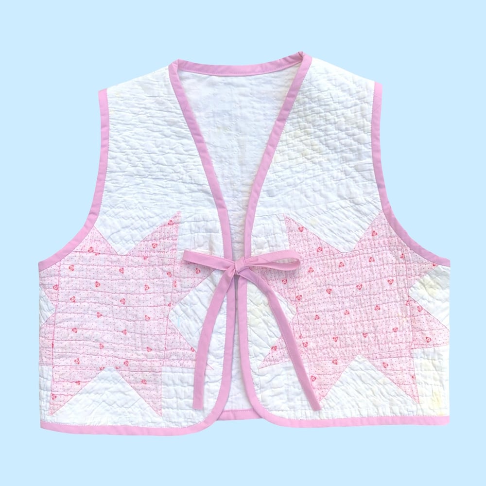 Image of Quilt Vest — Pink & White Lemon Stars
