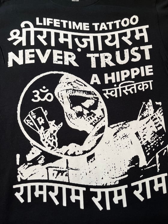 Image of Jai Ram Shri Ram Jai Jai Never Trust a Hippie Ram Black Tee