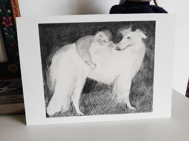 Borzoi and boy ~ Giclee print