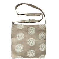 Image 2 of Iron Flowers in Cream on Natural Linen - Cross-Body Bag