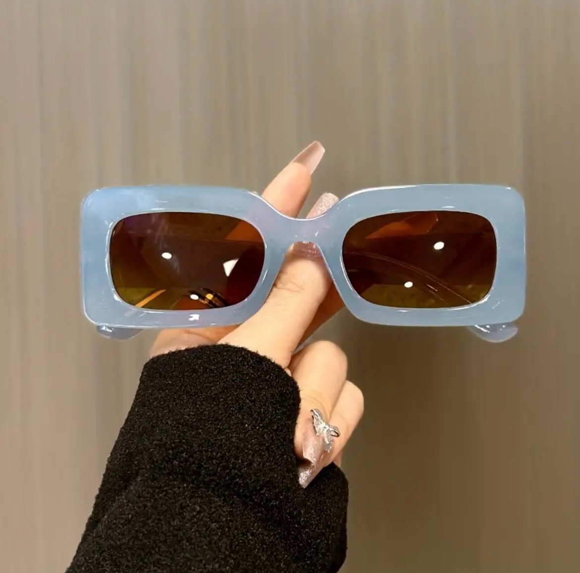 Baby blue rectangle sunglasses | The Retro Room