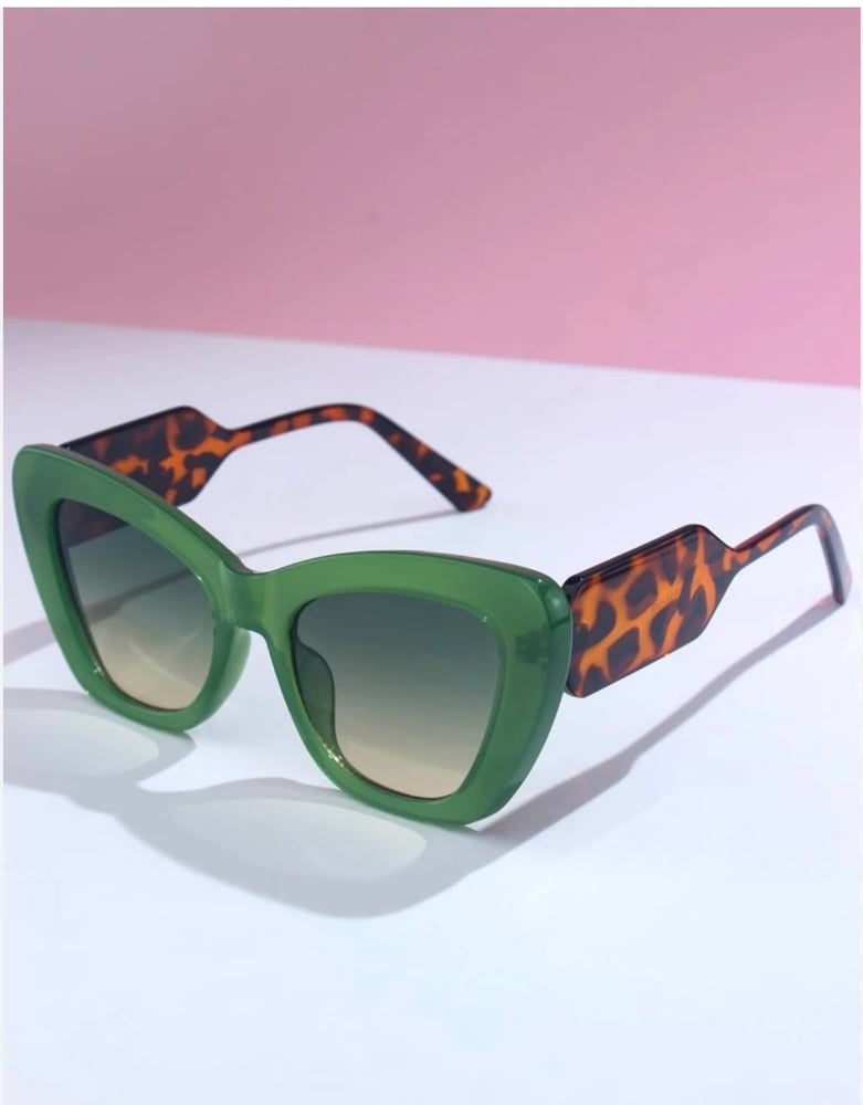 Image of Tort shell sunglasses with green frame