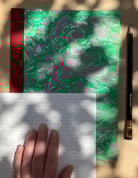 Image 2 of Pink, Green & White Hand-Marbled Slim Lined Jotter- Apple Blossom Pattern