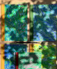 Image 4 of Pink, Green & White Hand-Marbled Slim Lined Jotter- Apple Blossom Pattern