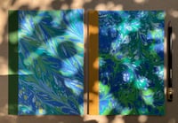 Image 3 of Violet, Green and White Hand-Marbled Slim Lined Jotter- Bluebell Pattern