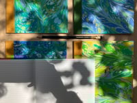 Image 3 of Yellow, Fresh Green and White Hand-Marbled Slim Lined Jotter- Daffodil Pattern