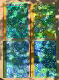 Image 3 of Fresh Green, White & Sky Blue Hand-Marbled Slim Lined Jotter- Imbolc/Snowdrop Pattern