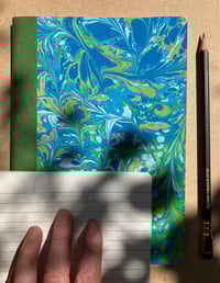 Image 1 of Sky Blue, Fresh Green and White A5 Thick Lined Notebook- Imbolc Snowdrop Pattern