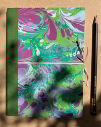 Image 1 of Pink, Green and White Hand-Marbled A5 Thick Lined Notebook- Apple Blossom Pattern