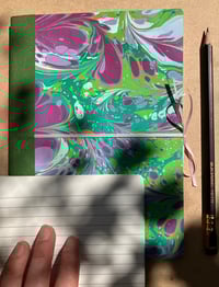 Image 2 of Pink, Green and White Hand-Marbled A5 Thick Lined Notebook- Apple Blossom Pattern