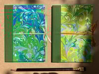 Image 1 of Hand-Marbled A6 Lined Notebook- Snowdrop or Daffodil Pattern