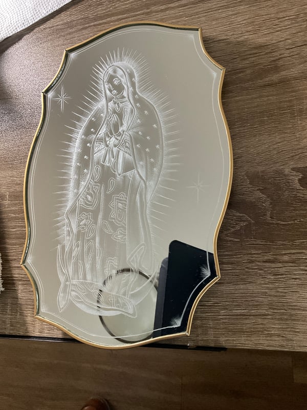Image of Virgin Mary scalloped mirror