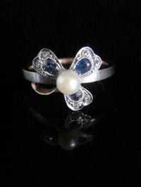 Image 1 of Edwardian 18ct platinum yellow gold sapphire diamond clover ring