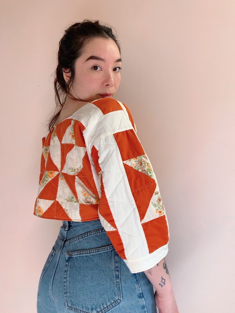 Image of Long Sleeve Quilt Top — 70s Orange