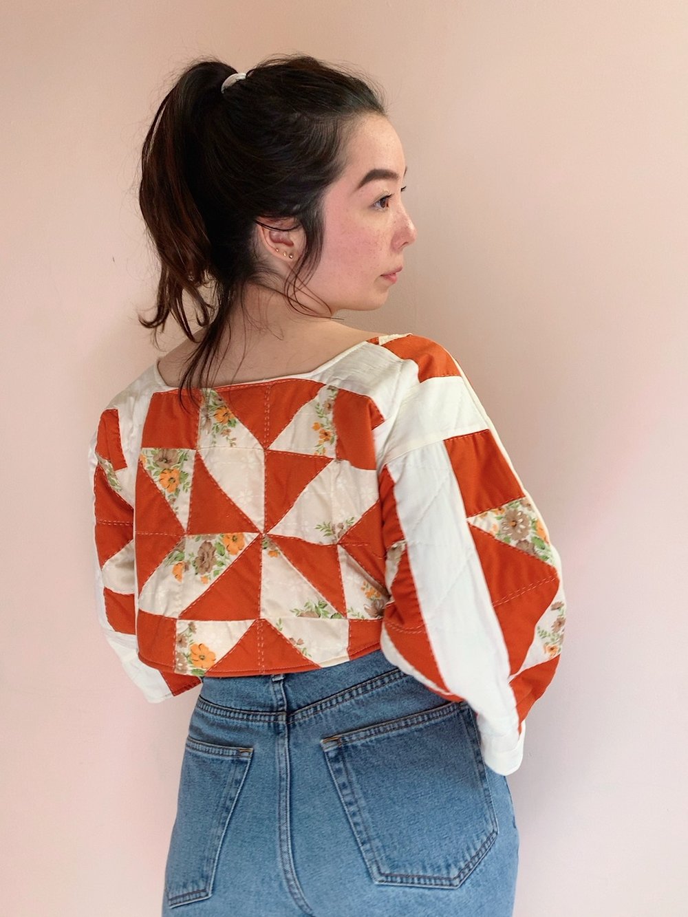 Image of Long Sleeve Quilt Top — 70s Orange