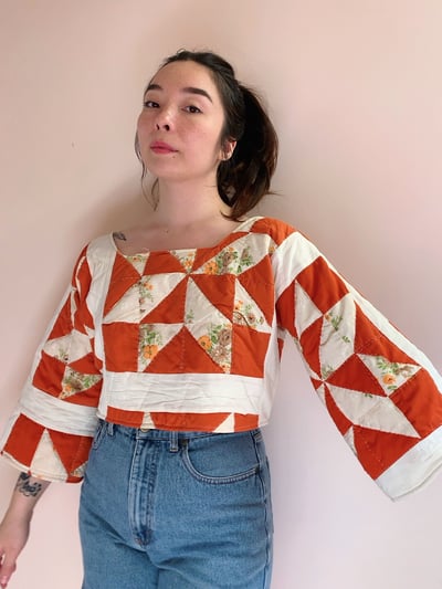 Image of Long Sleeve Quilt Top — 70s Orange