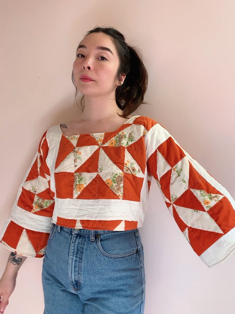 Image of Long Sleeve Quilt Top — 70s Orange