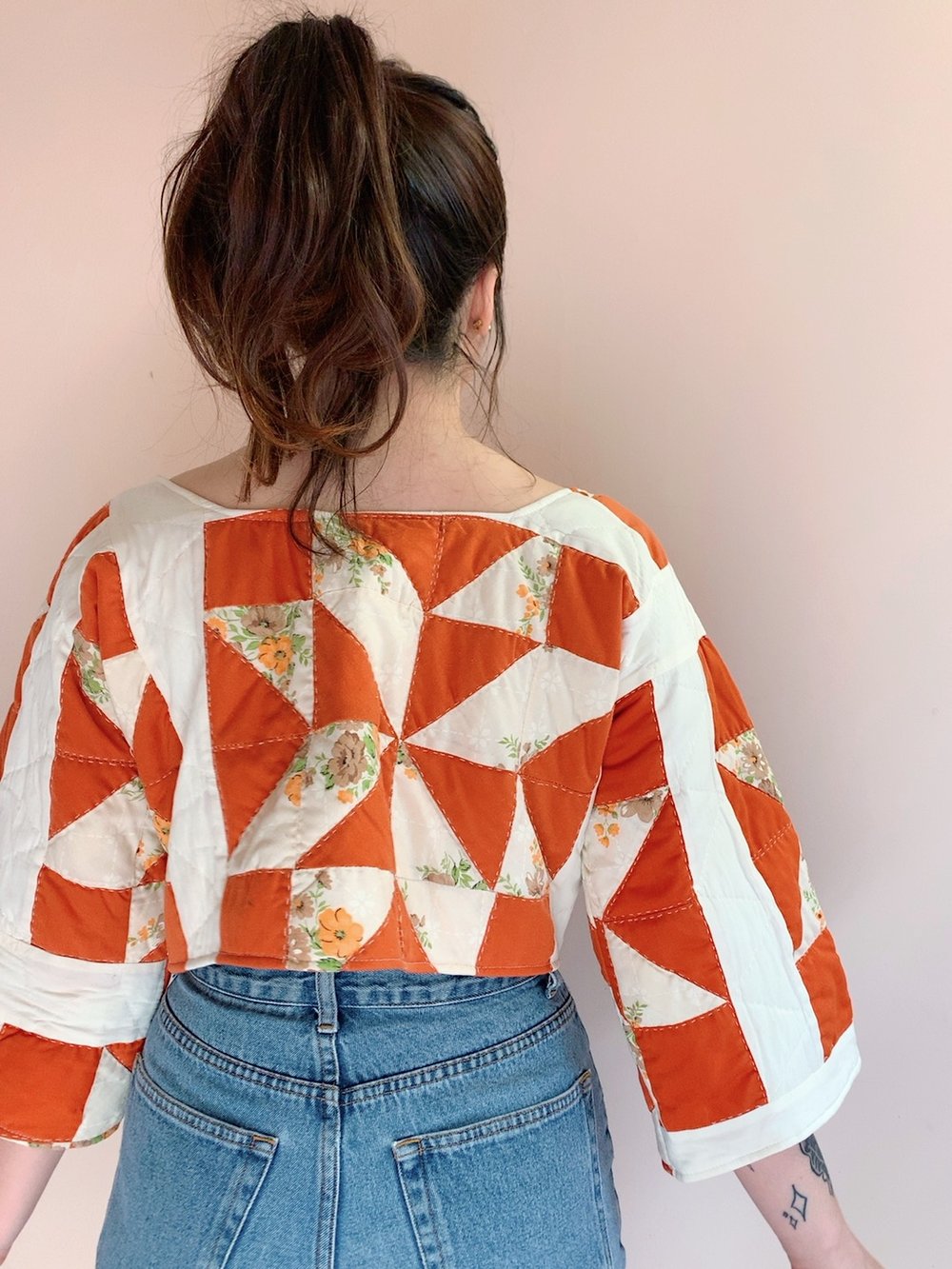 Image of Long Sleeve Quilt Top — 70s Orange