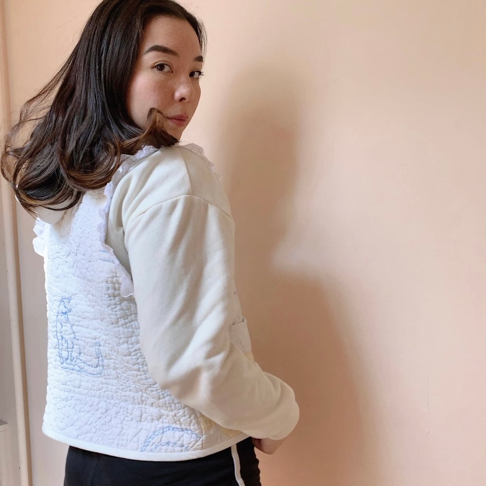 Image of Quilt Vest — White Embroidered Animals