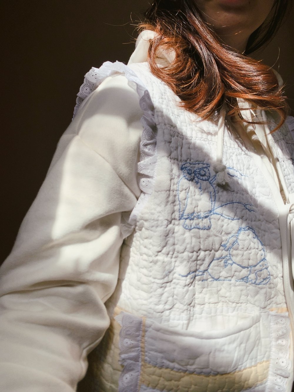 Image of Quilt Vest — White Embroidered Animals