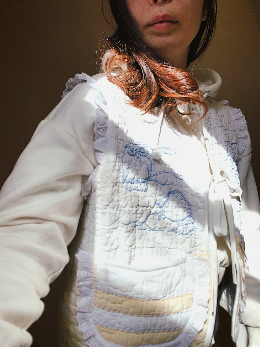 Image of Quilt Vest — White Embroidered Animals