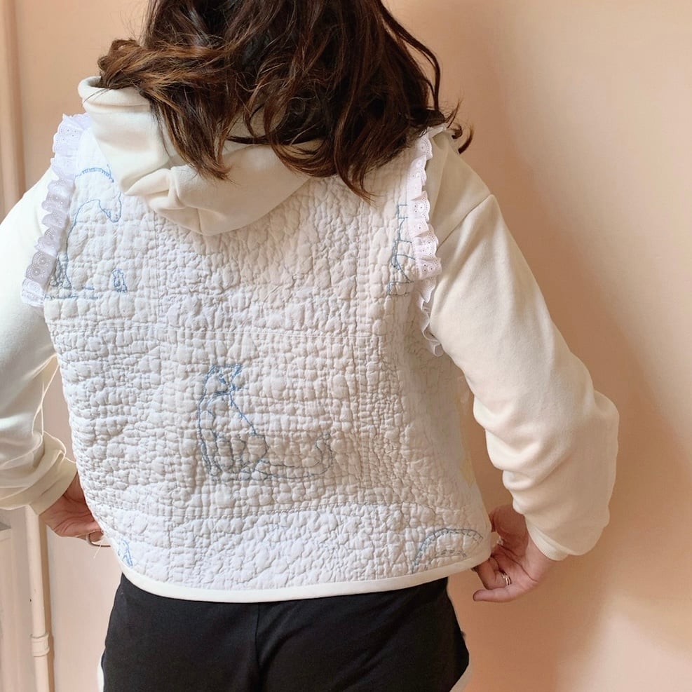 Image of Quilt Vest — White Embroidered Animals