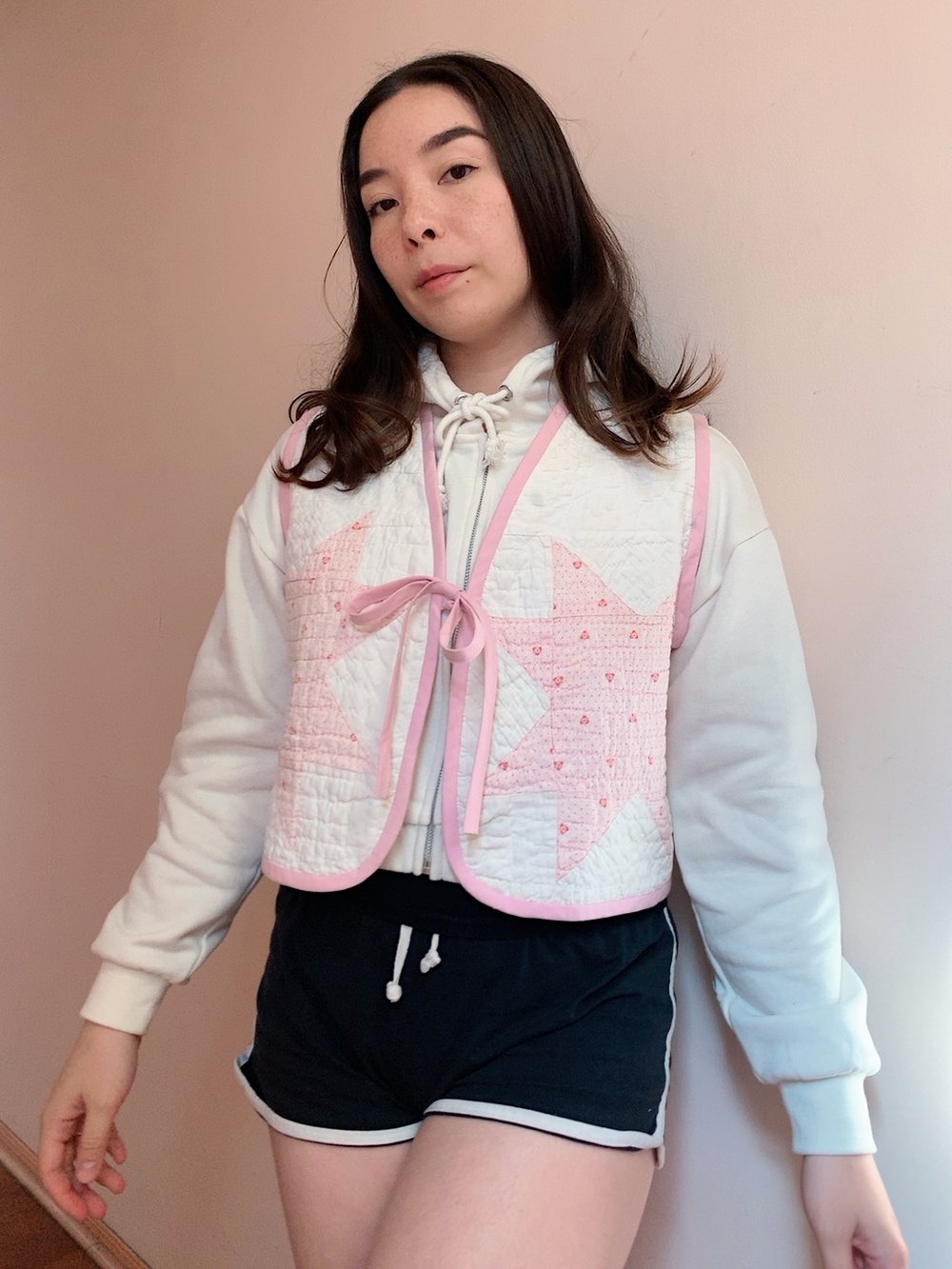 Image of Quilt Vest — Pink & White Lemon Stars